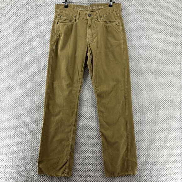 American Eagle Corduroy Pants Men 32/34 Khaki Original Straight Zip Fly 5 Pocket - Picture 1 of 13
